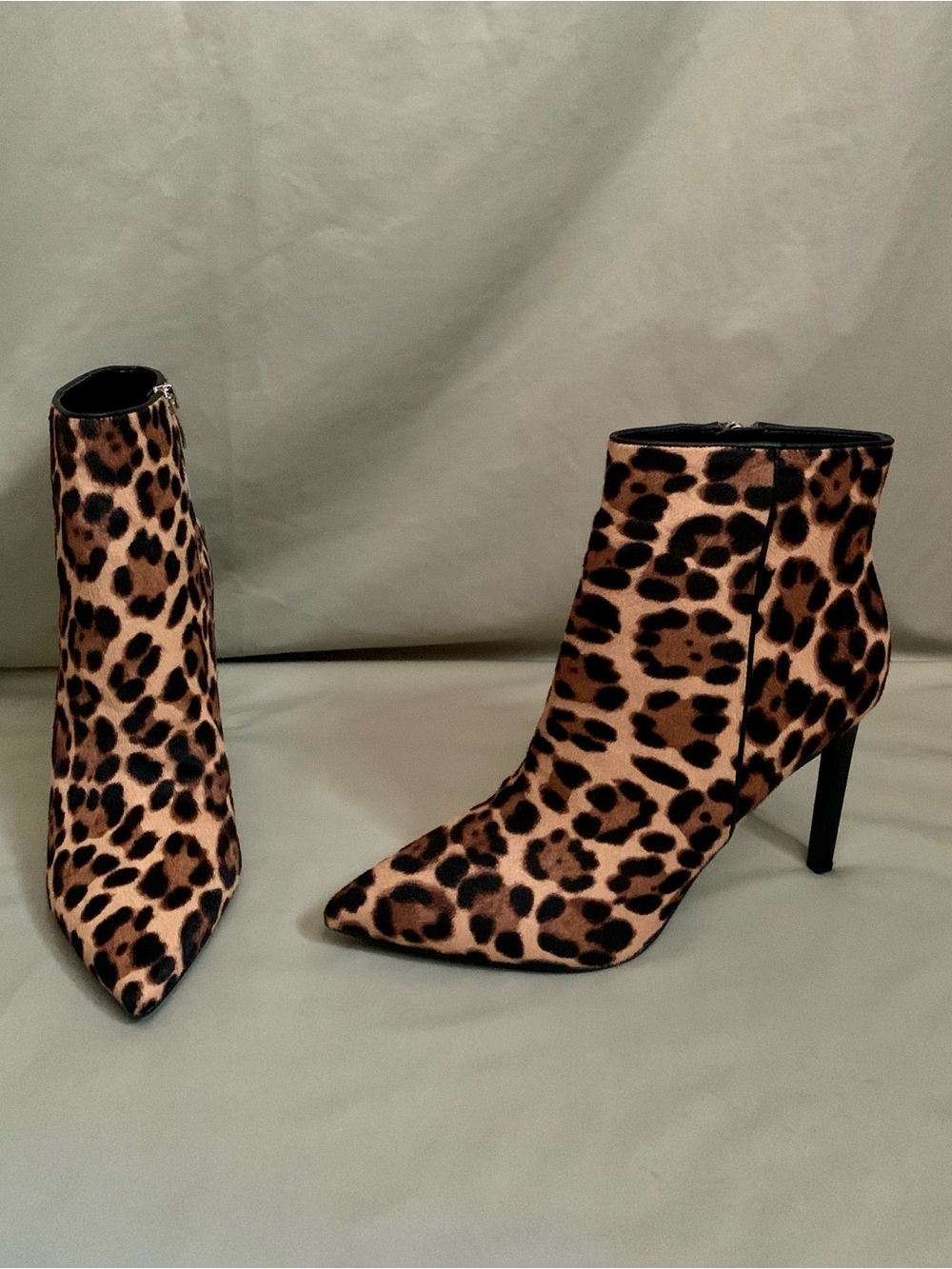 Nine West Leopard Print Pointed Toe Ankle Boots - Brown/Black